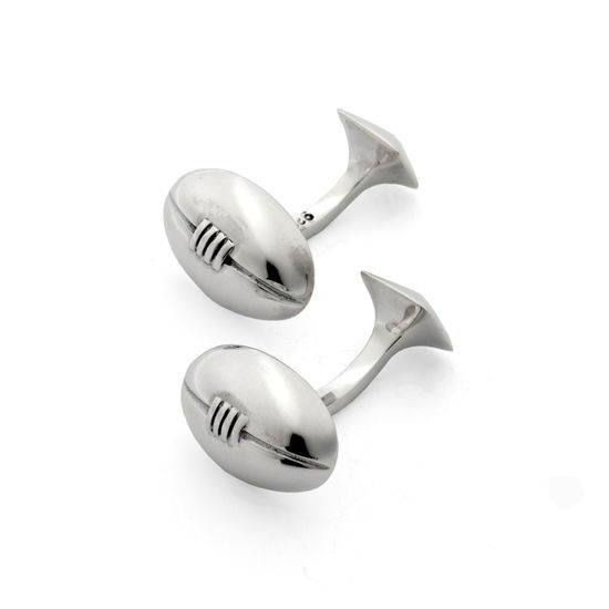 Sterling Silver Rugby Ball Cufflinks from Aspinal of London