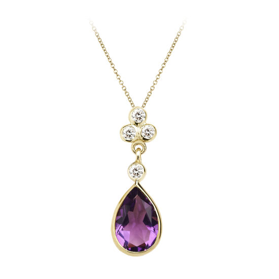 Aphrodite Teardrop Amethyst & Diamond Pendant Necklace from Aspinal of London