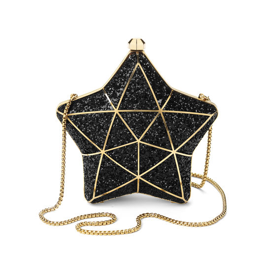 Star Clutch in Black Glitter Aspinal of London