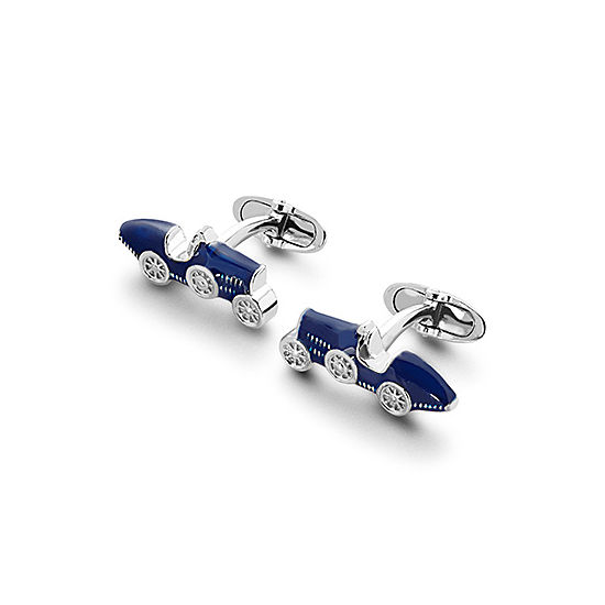 Sterling Silver & Enamel Classic Car Cufflinks in Blue from Aspinal of London