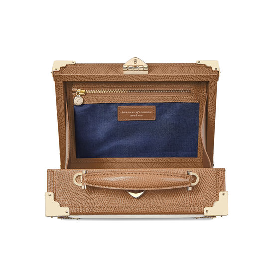 Mini Trunk Clutch in Deep Shine Ivory Small Croc & Camel Lizard with Zig Zag Strap from Aspinal of London