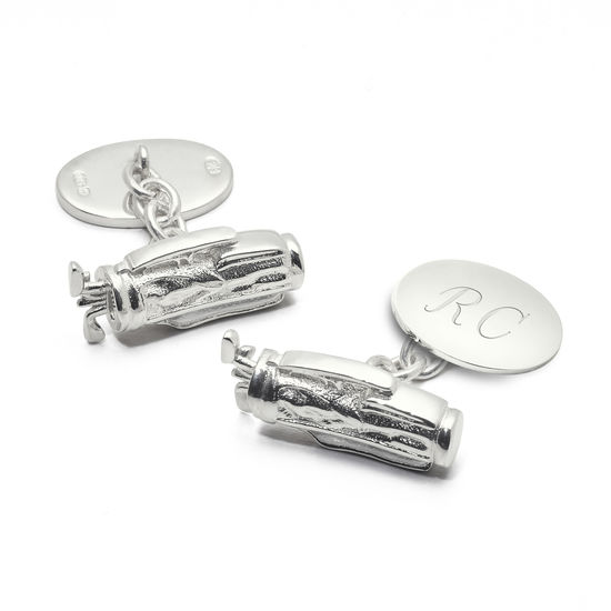 Sterling Silver Personalised Golf Bag Cufflinks from Aspinal of London