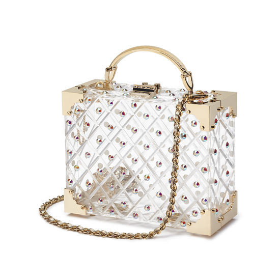 The Trunk in Diamond Cut Transparent Acrylic with Gold Crystals from Aspinal of London