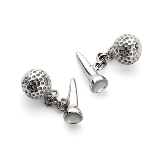 Sterling Silver Golf Ball & Tee Cufflinks from Aspinal of London