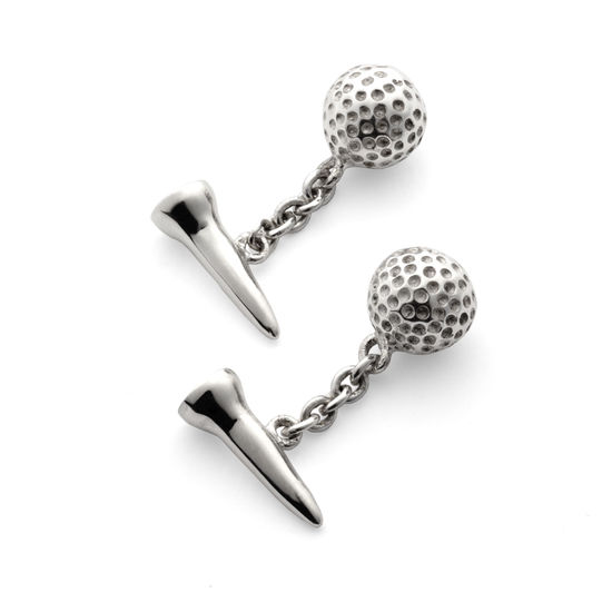 Sterling Silver Golf Ball & Tee Cufflinks from Aspinal of London