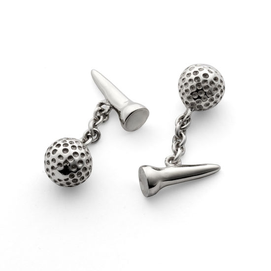 Sterling Silver Golf Ball & Tee Cufflinks from Aspinal of London