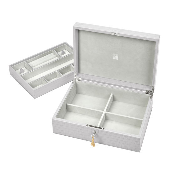 Grand Luxe Jewellery Case in Deep Shine Dove Grey Small Croc from Aspinal of London