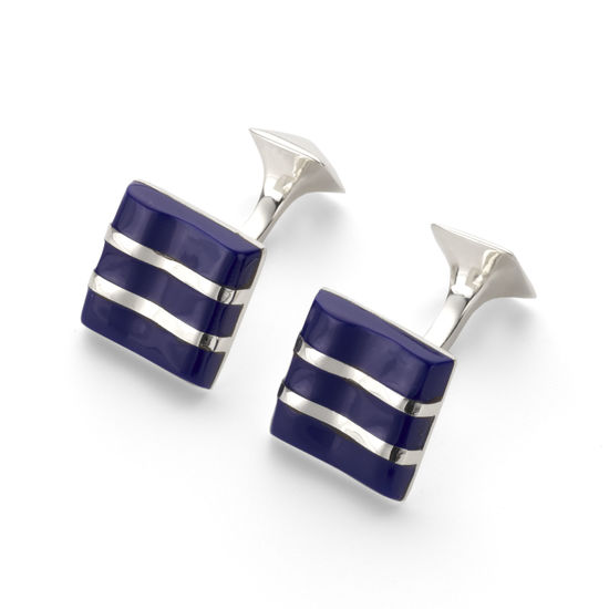 Wave Sterling Silver & Lapis Cufflinks from Aspinal of London