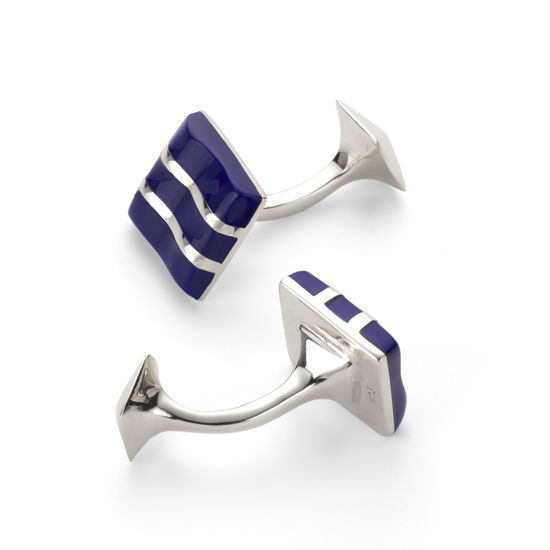 Wave Sterling Silver & Lapis Cufflinks from Aspinal of London