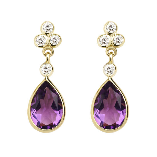 Aphrodite Teardrop Amethyst & Diamond Earrings from Aspinal of London