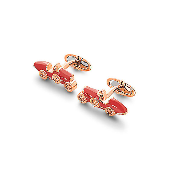 18ct Rose Gold Vermeil & Enamel Classic Car Cufflinks in Red from Aspinal of London