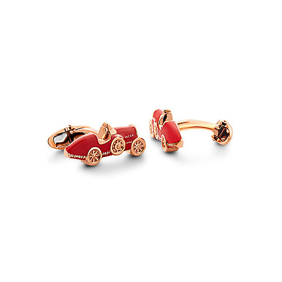 18ct Rose Gold Vermeil & Enamel Classic Car Cufflinks in Red from Aspinal of London