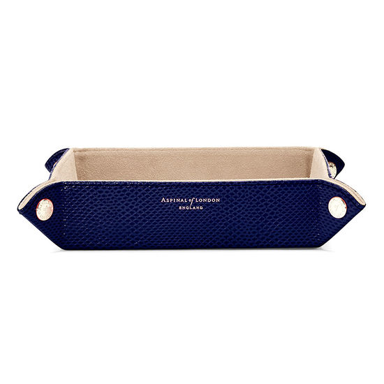 Medium Tidy Tray in Midnight Blue Lizard & Cream Suede from Aspinal of London