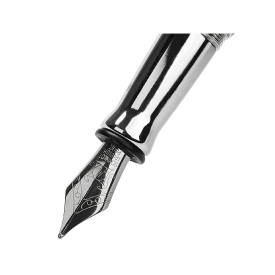 Sterling Silver & Leather Fountain Pen in Deep Shine Black Croc from Aspinal of London
