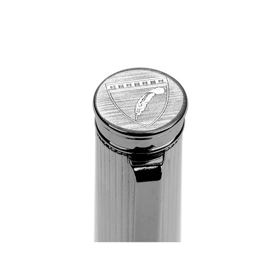Sterling Silver & Leather Fountain Pen in Deep Shine Black Croc from Aspinal of London