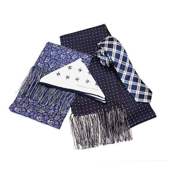 Men’s Polka Dot Silk Scarf in Navy Aspinal of London