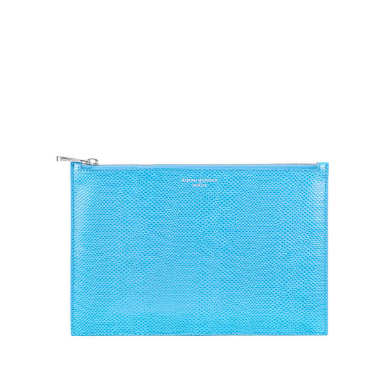 Large Essential Flat Pouch in Aquamarine Lizard from Aspinal of London