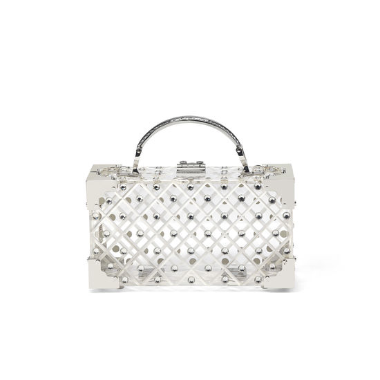 Trinket Box in Diamond Cut Transparent Acrylic with Silver Crystals from Aspinal of London
