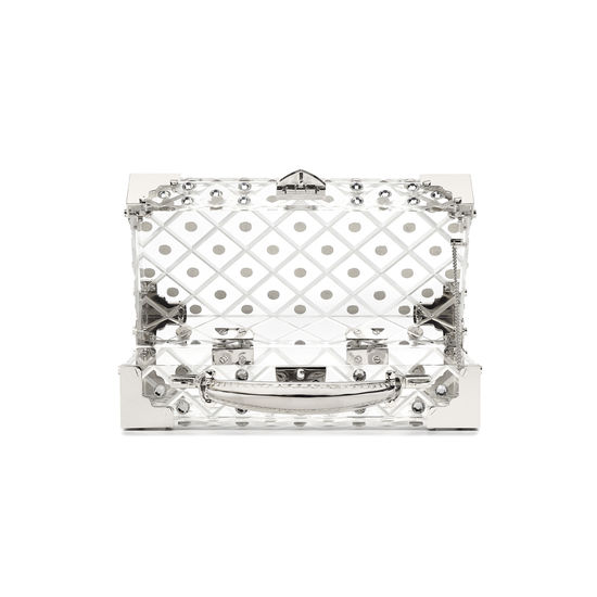 Trinket Box in Diamond Cut Transparent Acrylic with Silver Crystals from Aspinal of London