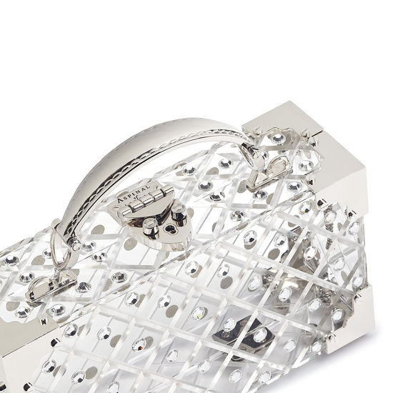 Trinket Box in Diamond Cut Transparent Acrylic with Silver Crystals from Aspinal of London