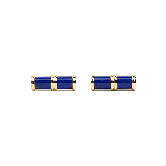 Double Barrel Lapis Lazulite Cufflinks in 9ct Gold from Aspinal of London