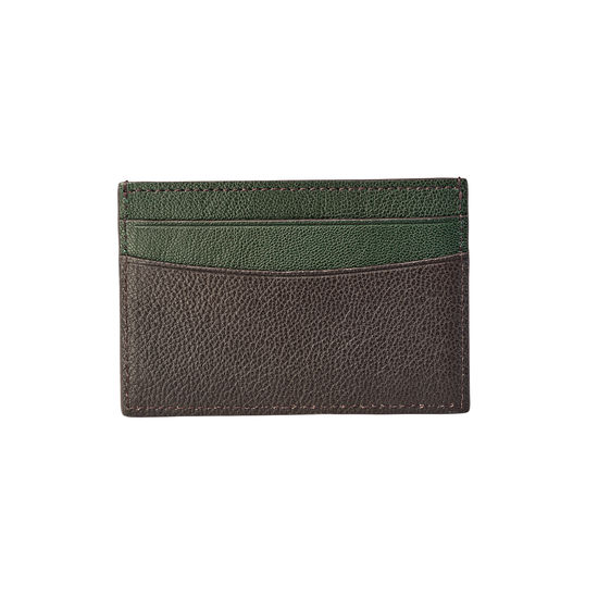Slim Credit Card Holder in Chocolate & Green Goatskin from Aspinal of London