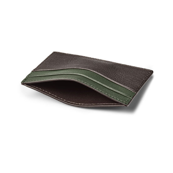 Slim Credit Card Holder in Chocolate & Green Goatskin from Aspinal of London