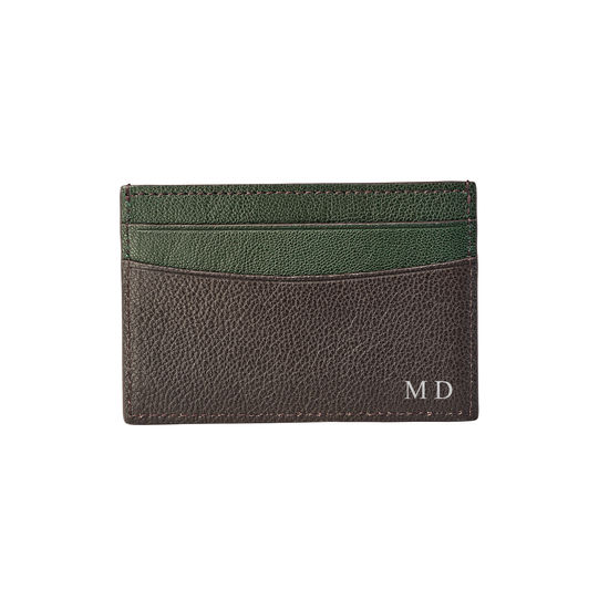 Slim Credit Card Holder in Chocolate & Green Goatskin from Aspinal of London