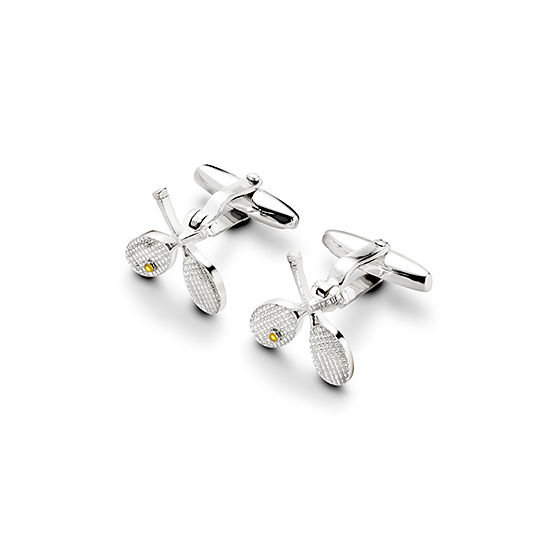 Sterling Silver Tennis Racquet Cufflinks from Aspinal of London