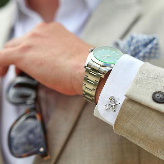 Sterling Silver Tennis Racquet Cufflinks from Aspinal of London