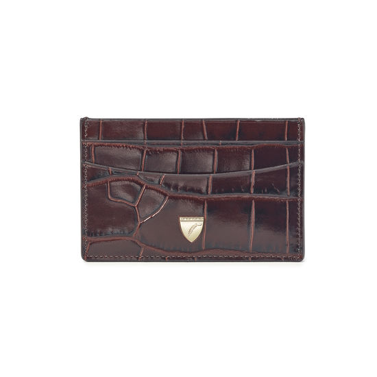 Slim Credit Card Holder in Deep Shine Amazon Brown Croc from Aspinal of London