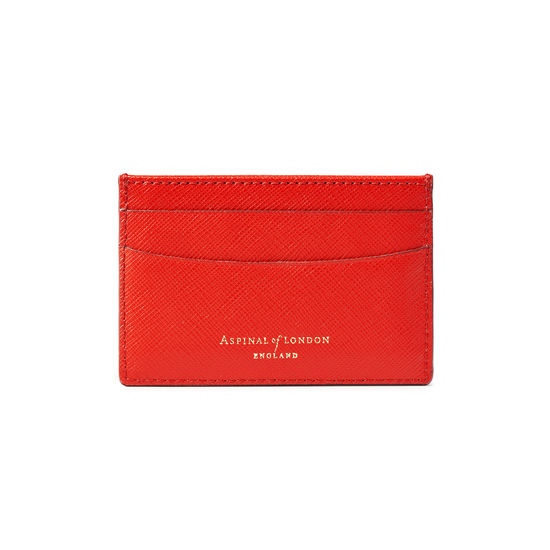 Slim Credit Card Holder in Scarlet Saffiano from Aspinal of London