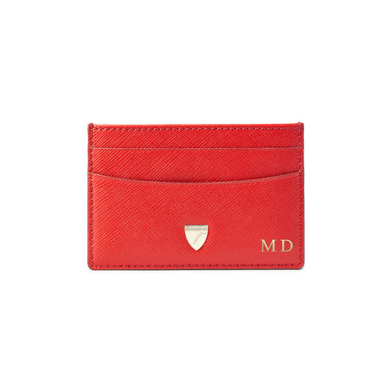 Slim Credit Card Holder in Scarlet Saffiano from Aspinal of London