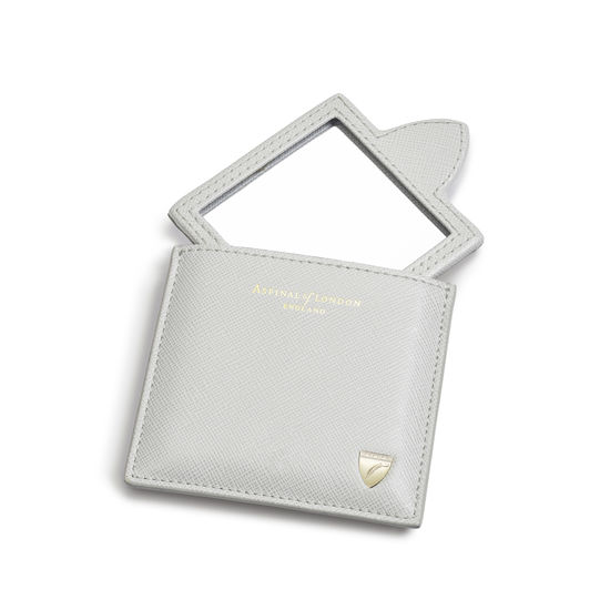 Compact Mirror in Light Grey Saffiano from Aspinal of London