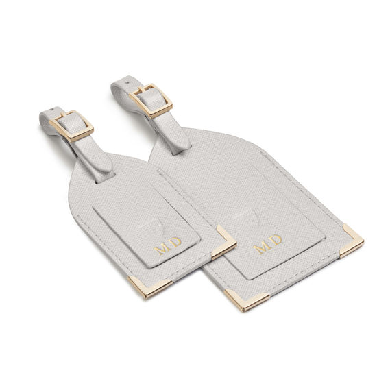 Set of 2 Luggage Tags in Light Grey Saffiano from Aspinal of London