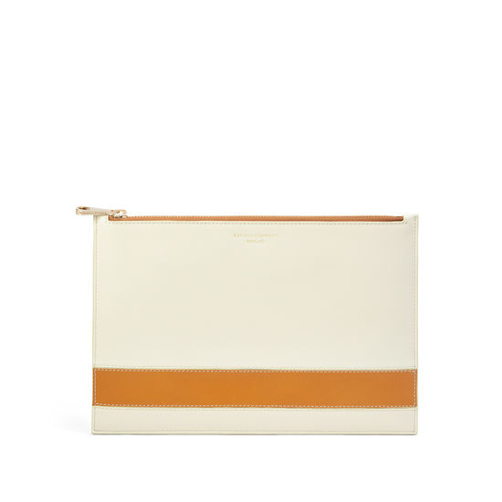 Large Essential Flat Pouch in Smooth Ivory & Mustard from Aspinal of London