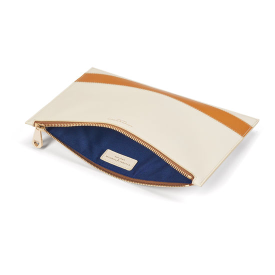 Large Essential Flat Pouch in Smooth Ivory & Mustard from Aspinal of London