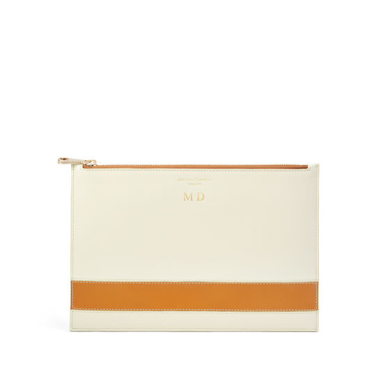 Large Essential Flat Pouch in Smooth Ivory & Mustard from Aspinal of London