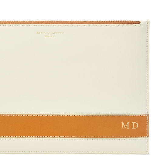 Large Essential Flat Pouch in Smooth Ivory & Mustard from Aspinal of London