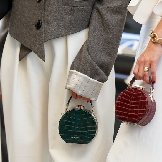 Micro Hat Box in Bordeaux Patent Croc from Aspinal of London
