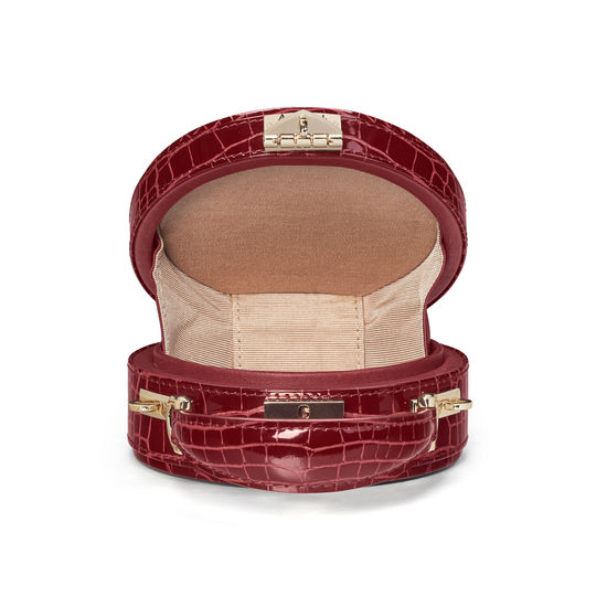 Micro Hat Box in Bordeaux Patent Croc from Aspinal of London