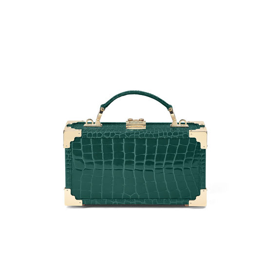 Trinket Box in Evergreen Patent Croc from Aspinal of London