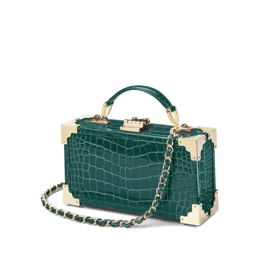 Trinket Box in Evergreen Patent Croc from Aspinal of London