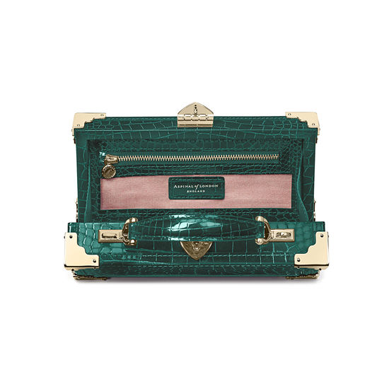 Trinket Box in Evergreen Patent Croc from Aspinal of London