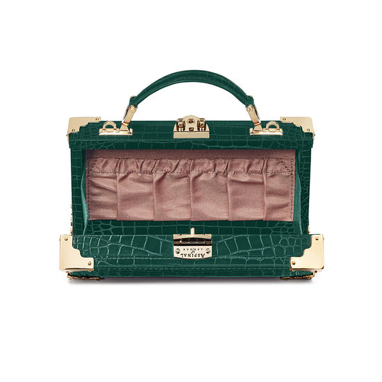 Trinket Box in Evergreen Patent Croc from Aspinal of London