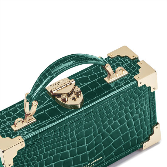 Trinket Box in Evergreen Patent Croc from Aspinal of London