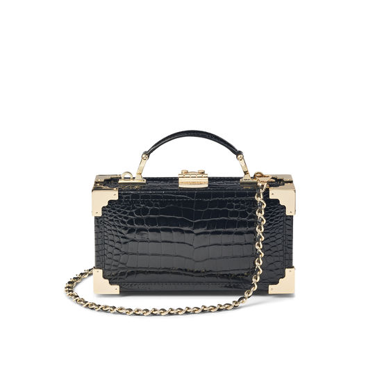 Trinket Box in Black Patent Croc from Aspinal of London