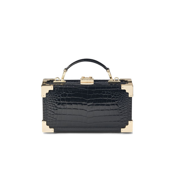 Trinket Box in Black Patent Croc from Aspinal of London