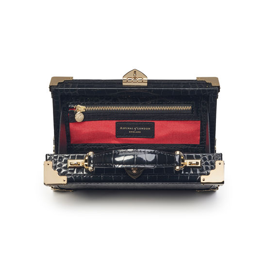 Trinket Box in Black Patent Croc from Aspinal of London