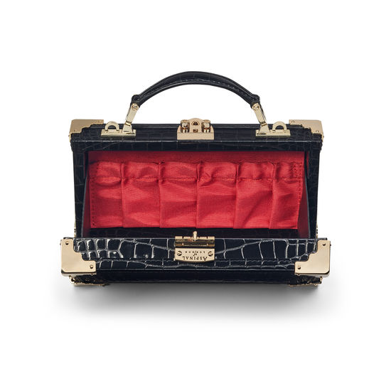 Trinket Box in Black Patent Croc from Aspinal of London